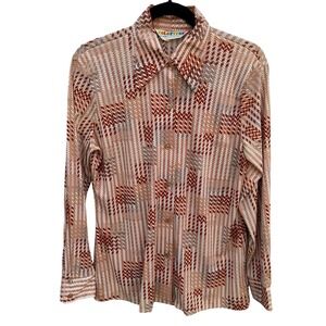 Kolortron Koret of California Vintage 70s Chevron Dagger Collar Blouse Rust Tan
